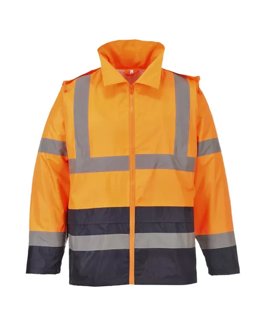 Jacheta de ploaie reflectorizanta, HiVis, impermeabila, bicolora [H443] Portocaliu si bleumarin