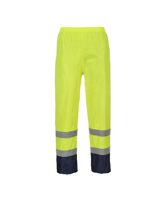 Pantaloni de ploaie reflectorizanti, HiVis, impermeabili [H444] Galben si bleumarin