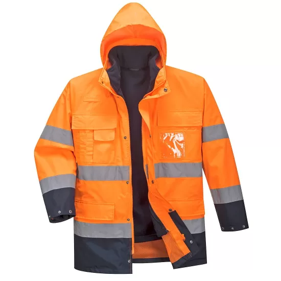 Jacheta reflectorizanta HiVis 3 in 1, impermeabila, polar detasabil, Portocaliu si bleumarin Jacheta reflectorizanta HiVis 3 in 1, impermeabila, polar detasabil, Portocaliu si bleumarin