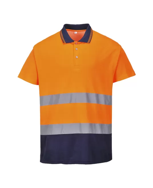 Tricou polo HiVis, continut ridicat de bumbac, Portocaliu si bleumarin