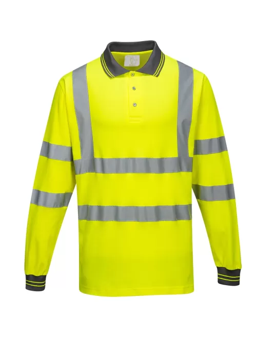 Tricou reflectorizant polo cu maneca lunga, inalta vizibilitate, 175g/m2, Galben Tricou reflectorizant polo cu maneca lunga, inalta vizibilitate, 175g/m2, Galben