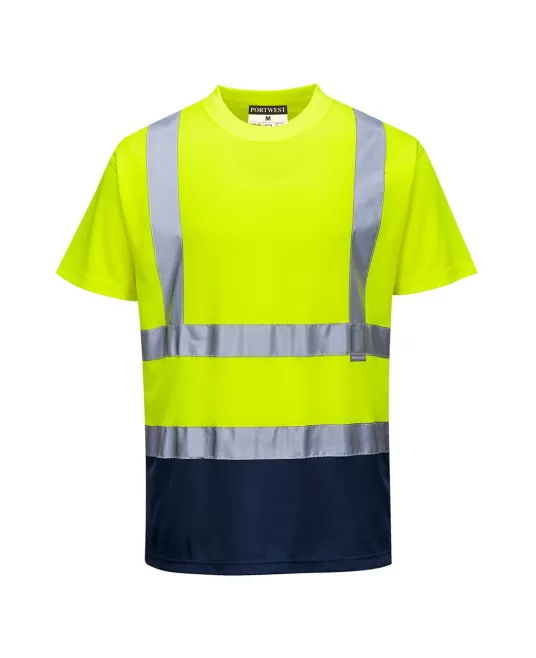 Tricou cu maneca scurta bicolor, reflectorizant, inalta vizibilitate, Galben si bleumarin Tricou cu maneca scurta bicolor, reflectorizant, inalta vizibilitate, Galben si bleumarin