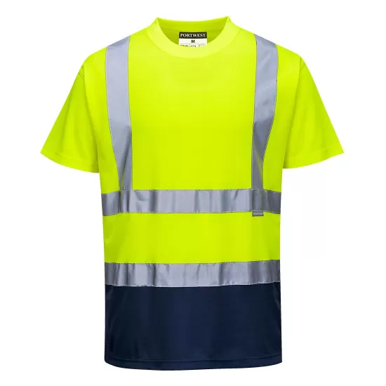 Tricou cu maneca scurta bicolor, reflectorizant, inalta vizibilitate, Galben si bleumarin Tricou cu maneca scurta bicolor, reflectorizant, inalta vizibilitate, Galben si bleumarin