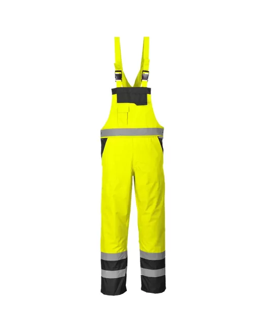 Salopeta de protectie cu pieptar, HiVis, reflectorizanta,impermeabila, Galben si bleumarin