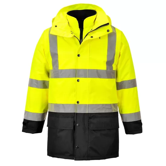 Jacheta vatuita reflectorizanta, 5 in 1, inalta vizibilitate, Galben si negru Jacheta vatuita reflectorizanta, 5 in 1, inalta vizibilitate, Galben si negru