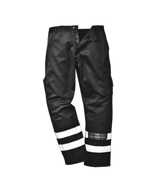 Pantaloni de lucru cu dungi reflectorizante, tercot 245g/m2, Negru Pantaloni de lucru cu dungi reflectorizante, tercot 245g/m2, Negru