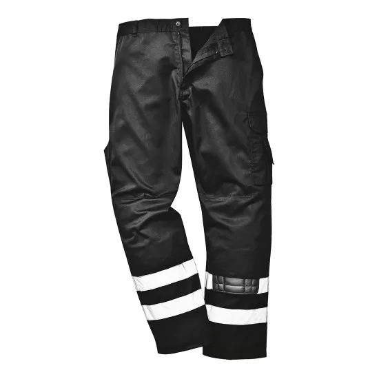 Pantaloni de lucru cu dungi reflectorizante, tercot 245g/m2, Negru Pantaloni de lucru cu dungi reflectorizante, tercot 245g/m2, Negru