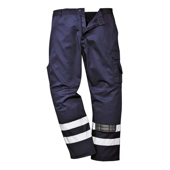 Pantaloni de lucru cu dungi reflectorizante, tercot 245g/m2, Bleumarin Pantaloni de lucru cu dungi reflectorizante, tercot 245g/m2, Bleumarin