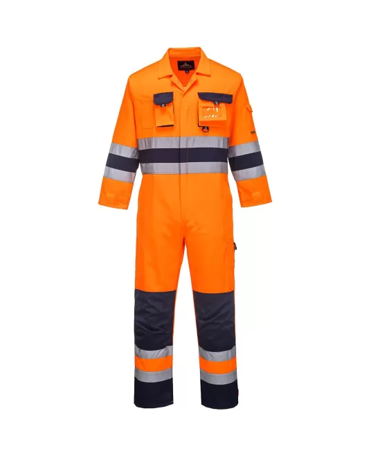 Combinezon de protectie reflectorizant, HiVis, tercot 245g/m2 [TX55] Portocaliu si bleumarin