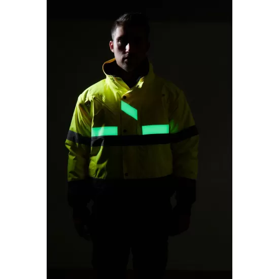 Jacheta de protectie reflectorizanta vatuita, 3 in 1, fosforescenta [G465] Galben si bleumarin