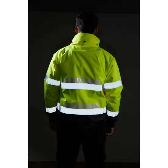 Jacheta de protectie reflectorizanta vatuita, 3 in 1, fosforescenta [G465] Galben si bleumarin