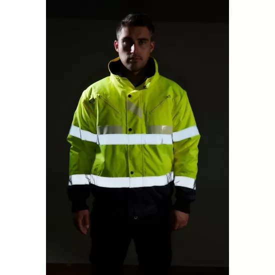 Jacheta de protectie reflectorizanta vatuita, 3 in 1, fosforescenta [G465] Galben si bleumarin