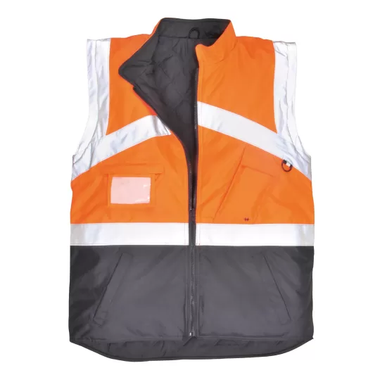 Jacheta de protectie reflectorizanta cu 2 fete, poate fi purtata si ca vesta, Portocaliu si bleumarin Jacheta de protectie reflectorizanta cu 2 fete, poate fi purtata si ca vesta, Portocaliu si bleumarin