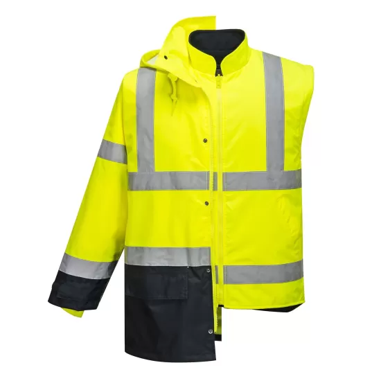 Jacheta vatuita reflectorizanta, 5 in 1, inalta vizibilitate, Galben si negru Jacheta vatuita reflectorizanta, 5 in 1, inalta vizibilitate, Galben si negru