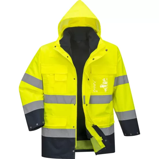 Jacheta reflectorizanta HiVis 3 in 1, impermeabila, polar detasabil, Galben si bleumarin Jacheta reflectorizanta HiVis 3 in 1, impermeabila, polar detasabil, Galben si bleumarin