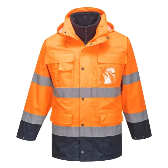 Jacheta reflectorizanta HiVis 3 in 1, impermeabila, polar detasabil, Portocaliu si bleumarin Jacheta reflectorizanta HiVis 3 in 1, impermeabila, polar detasabil, Portocaliu si bleumarin