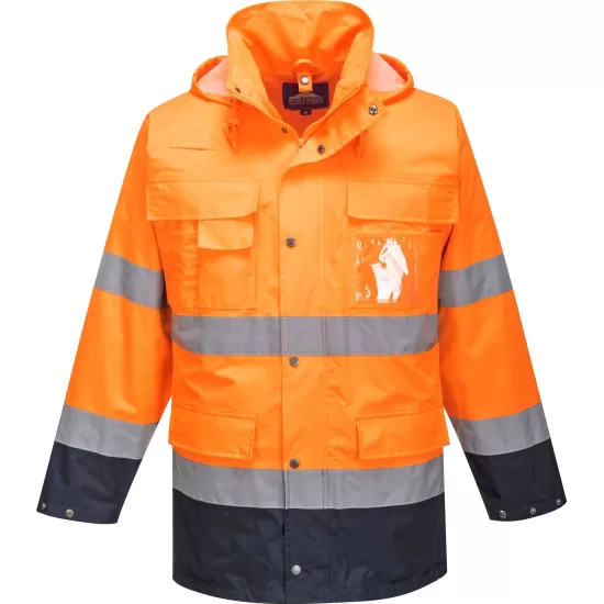 Jacheta reflectorizanta HiVis 3 in 1, impermeabila, polar detasabil, Portocaliu si bleumarin Jacheta reflectorizanta HiVis 3 in 1, impermeabila, polar detasabil, Portocaliu si bleumarin