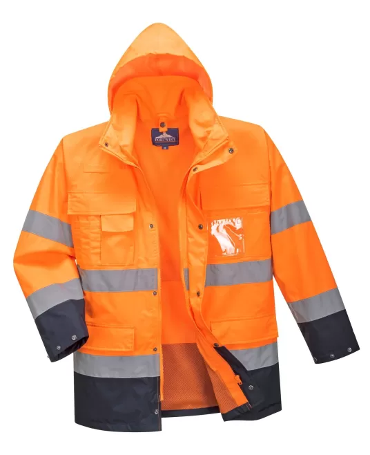 Jacheta reflectorizanta HiVis 3 in 1, impermeabila, polar detasabil, Portocaliu si bleumarin Jacheta reflectorizanta HiVis 3 in 1, impermeabila, polar detasabil, Portocaliu si bleumarin