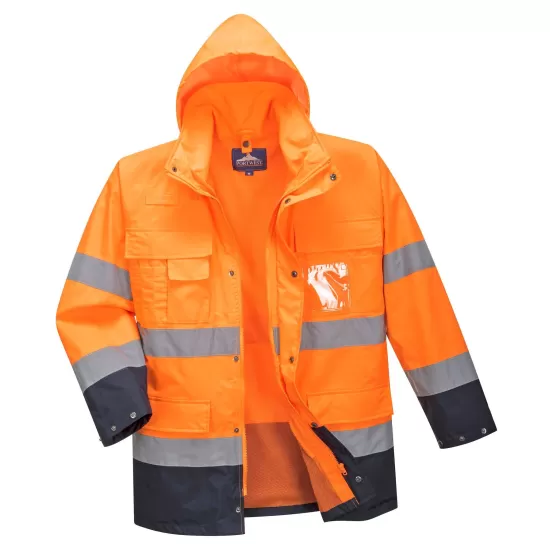 Jacheta reflectorizanta HiVis 3 in 1, impermeabila, polar detasabil, Portocaliu si bleumarin Jacheta reflectorizanta HiVis 3 in 1, impermeabila, polar detasabil, Portocaliu si bleumarin