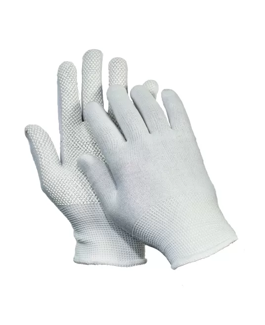 Mănuși textile cu puncte PVC în palmă – ideale pentru manipulare și depozitare