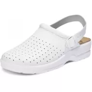 Saboti albi medicali cu bareta, piele integrala, talpa ergonomica, pentru femei