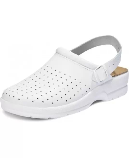Saboti albi medicali cu bareta, piele integrala, talpa ergonomica, pentru femei Saboti albi medicali cu bareta, piele integrala, talpa ergonomica, pentru femei