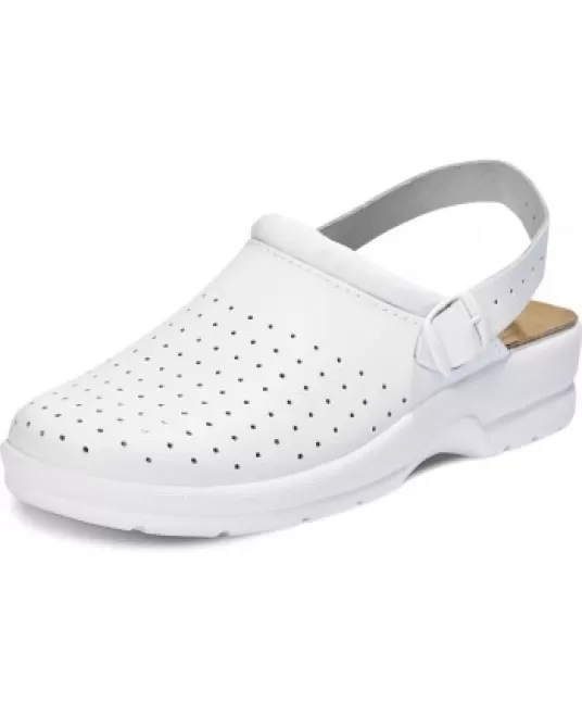 Saboti albi medicali cu bareta, piele integrala, talpa ergonomica, pentru barbati