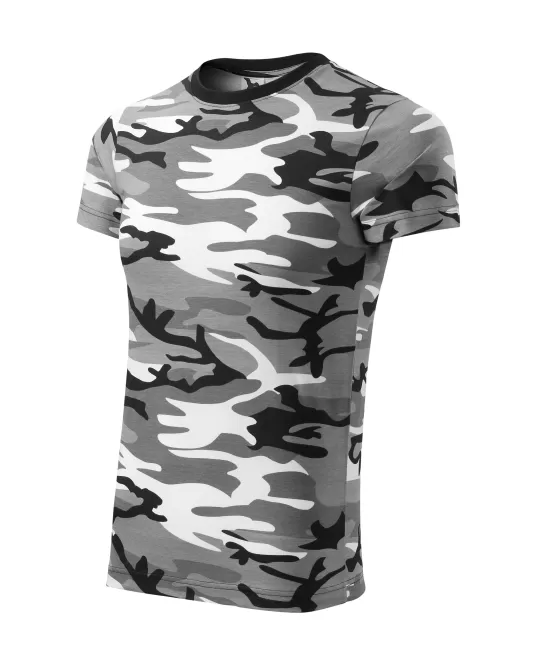 Tricou cu maneca scurta unisex model camuflaj 144, Gri cu negru