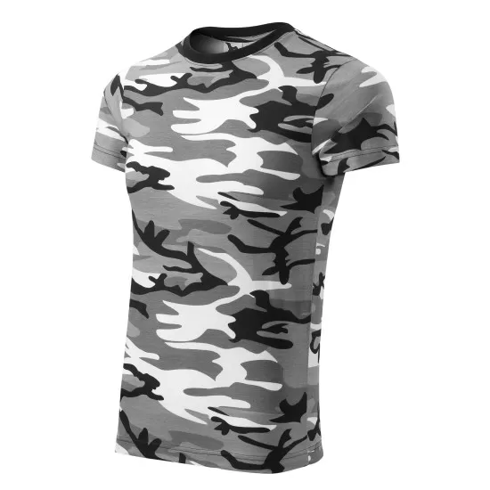 Tricou cu maneca scurta unisex model camuflaj 144, Gri cu negru Tricou cu maneca scurta unisex model camuflaj 144, Gri cu negru