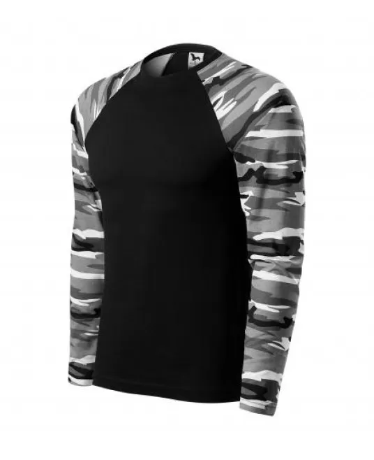 Tricou cu maneca lunga unisex Camuflaj Gri Negru Tricou cu maneca lunga unisex Camuflaj Gri Negru