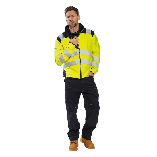 Jacheta premium softshell HiVis reflectorizant PW3, Galben negru Jacheta premium softshell HiVis reflectorizant PW3, Galben negru