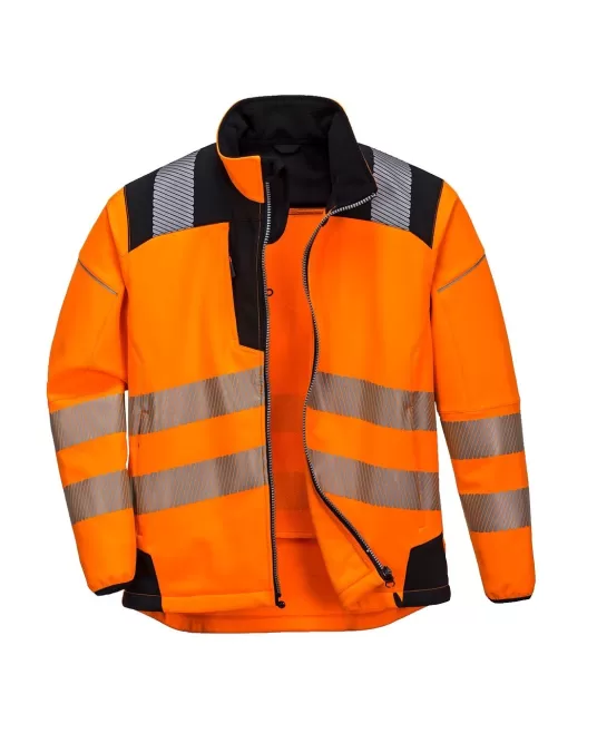 Jacheta premium softshell HiVis reflectorizant PW3, Portocaliu negru