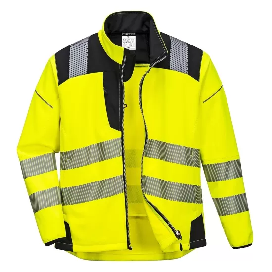 Jacheta premium softshell HiVis reflectorizant PW3, Galben negru Jacheta premium softshell HiVis reflectorizant PW3, Galben negru