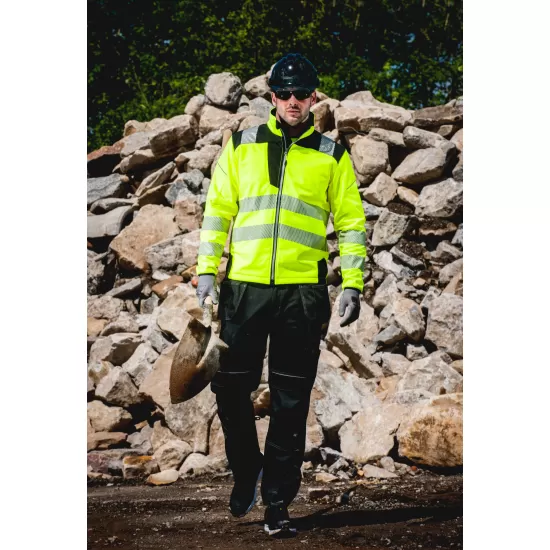 Jacheta premium softshell HiVis reflectorizant PW3, Galben negru Jacheta premium softshell HiVis reflectorizant PW3, Galben negru