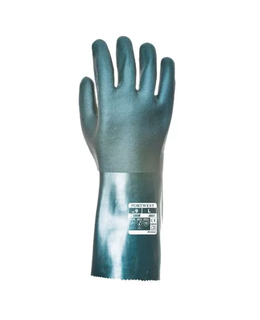Manusi de protectie antichimica, PVC dublu impregnat, 35 cm [A835] Verde