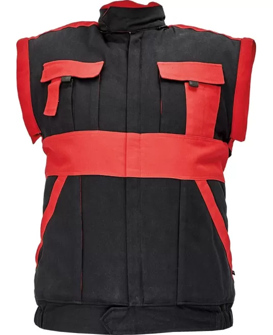 Jacheta vatuita cu maneci detasabile, 2 in 1, bumbac, rosu/negru, colectia Max Jacheta vatuita cu maneci detasabile, 2 in 1, bumbac, rosu/negru, colectia Max