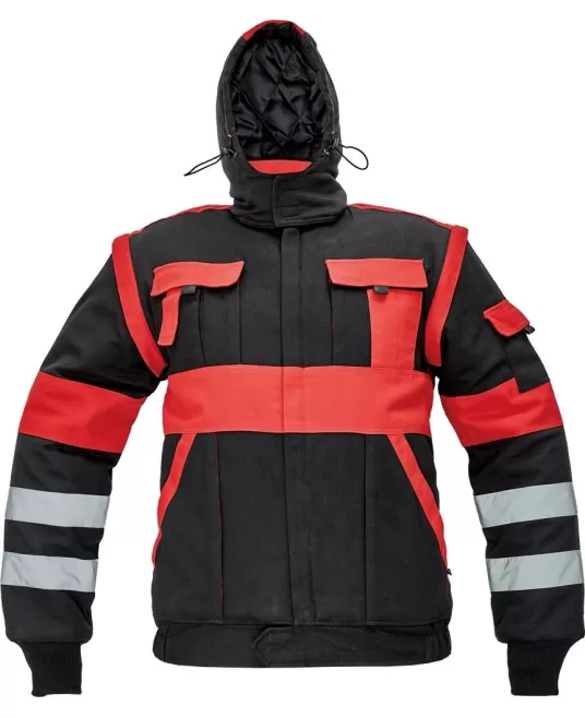 Jacheta vatuita cu maneci detasabile, 2 in 1, bumbac, rosu/negru, colectia Max Jacheta vatuita cu maneci detasabile, 2 in 1, bumbac, rosu/negru, colectia Max