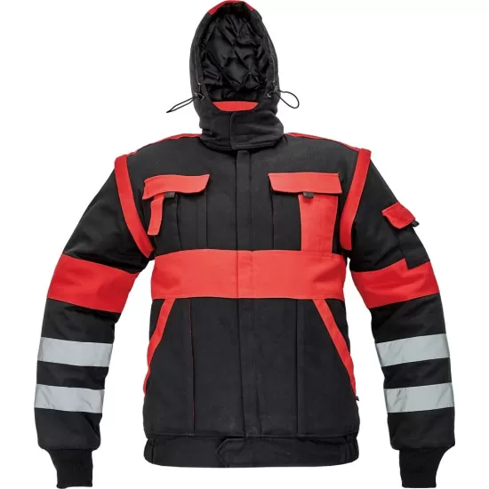 Jacheta vatuita cu maneci detasabile, 2 in 1, bumbac, rosu/negru, colectia Max Jacheta vatuita cu maneci detasabile, 2 in 1, bumbac, rosu/negru, colectia Max