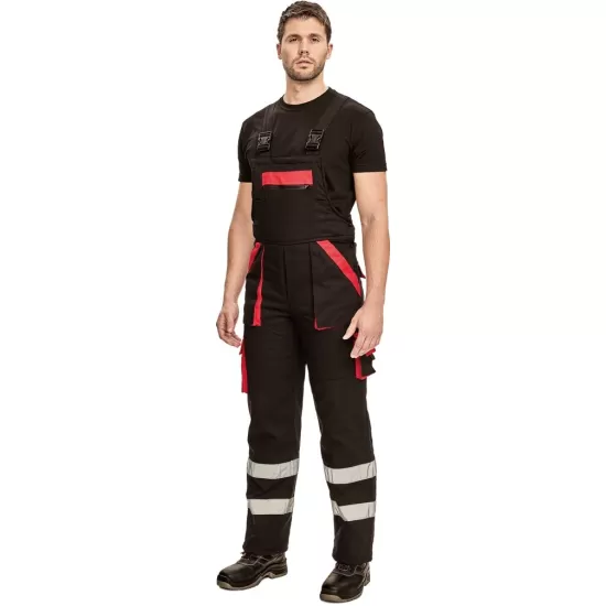Salopeta de iarna cu pieptar, dungi reflectorizante, negru/rosu Salopeta de iarna cu pieptar, dungi reflectorizante, negru/rosu