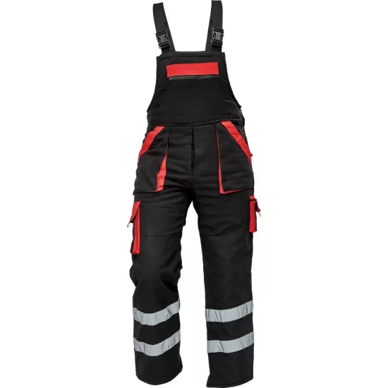 Salopeta de iarna cu pieptar, dungi reflectorizante, negru/rosu Salopeta de iarna cu pieptar, dungi reflectorizante, negru/rosu