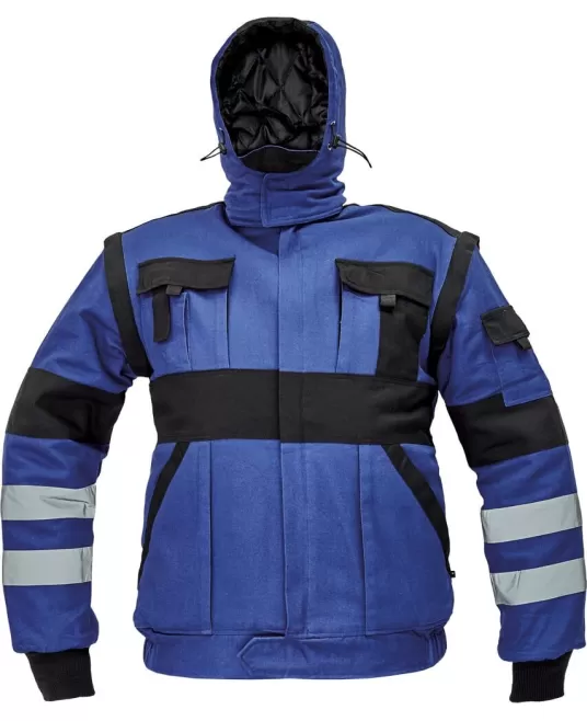 Jacheta vatuita cu maneci detasabile, 2 in 1, bumbac, albastru/negru, colectia Max Jacheta vatuita cu maneci detasabile, 2 in 1, bumbac, albastru/negru, colectia Max