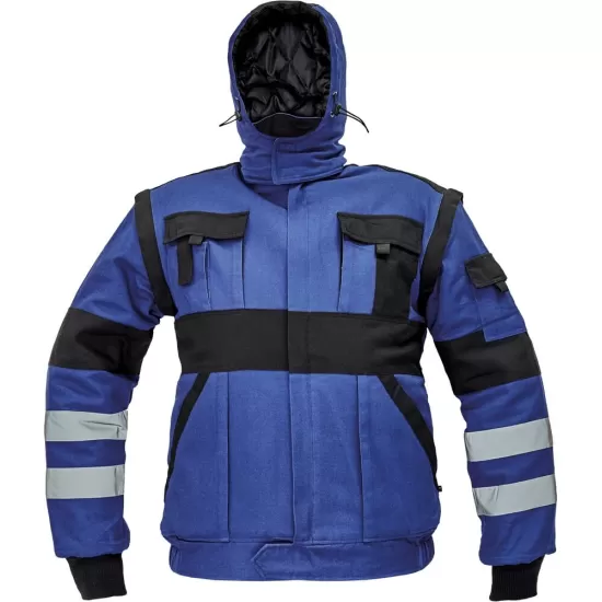 Jacheta vatuita cu maneci detasabile, 2 in 1, bumbac, albastru/negru, colectia Max Jacheta vatuita cu maneci detasabile, 2 in 1, bumbac, albastru/negru, colectia Max
