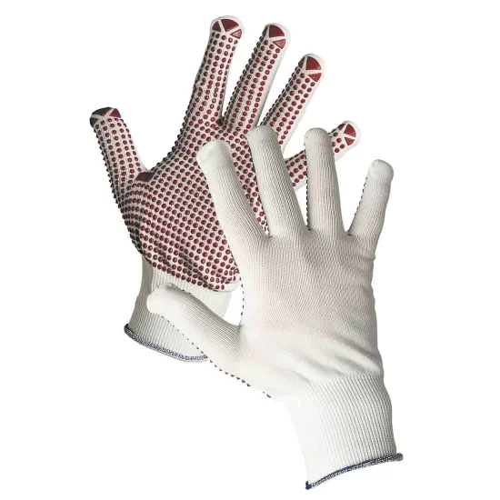 GANNET Manusi de protectie din nylon cu picouri PVC Alb si rosu GANNET Manusi de protectie din nylon cu picouri PVC Alb si rosu
