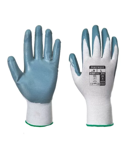 Manusi de protectie imersate in nitril, medii umede si uleioase, gri-alb