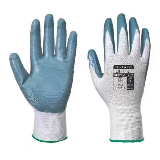 Manusi de protectie imersate in nitril [A310] Gri si alb
