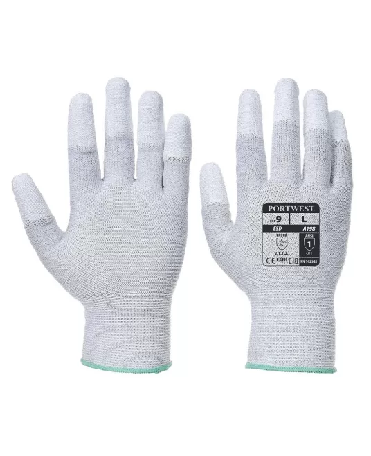 Manusi de protectie ESD antistatice, impregnate cu PU pe varful degetelor [A198] Gri