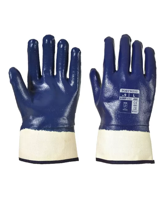 Manusi de protectie imersate in nitril cu manseta de protectie Nitrile [A302] Bleumarin
