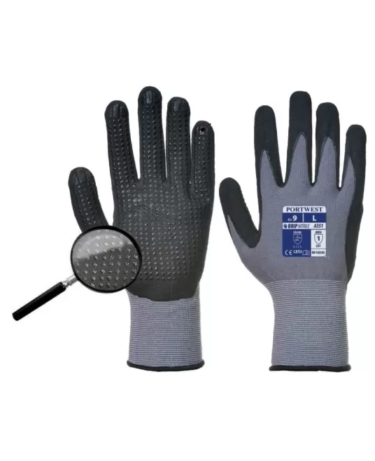 Manusi de protectie din spuma de nitril, picouri in palma [A351] Gri si negru