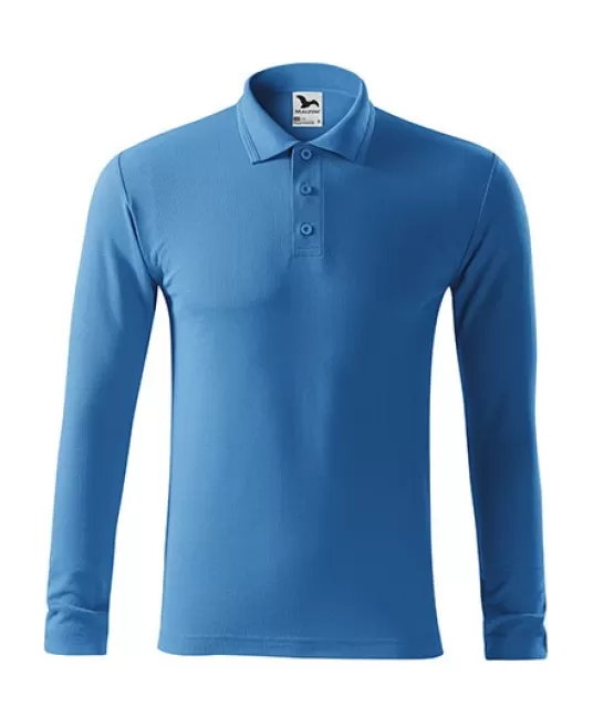 Tricou polo maneca lunga barbati, 200g/m2, Malfini LS 221, Albastru azuriu Tricou polo maneca lunga barbati, 200g/m2, Malfini LS 221, Albastru azuriu