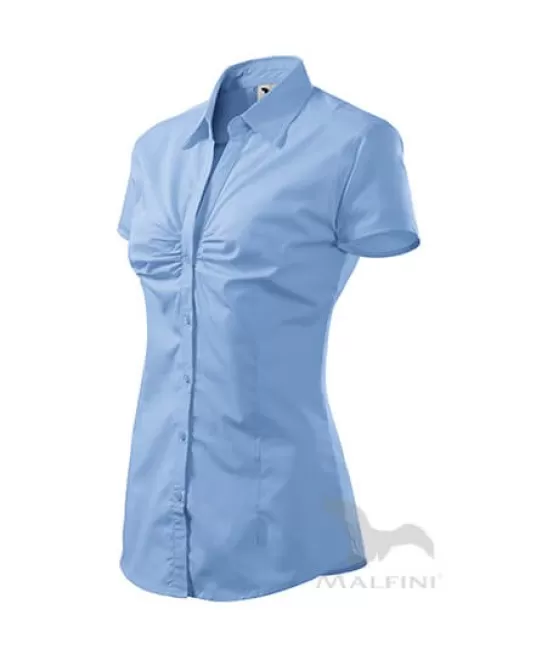 Camasa cu maneca scurta pentru femei, incretituri in zona pieptului [214 Chic] Albastru deschis